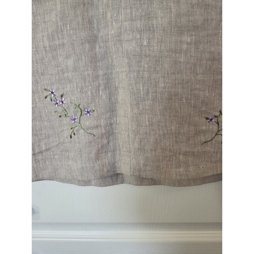 Talbots Classic 100% Linen Khaki Embroidered Floral Modest Mini Dress, Size 12P - Picture 14 of 15